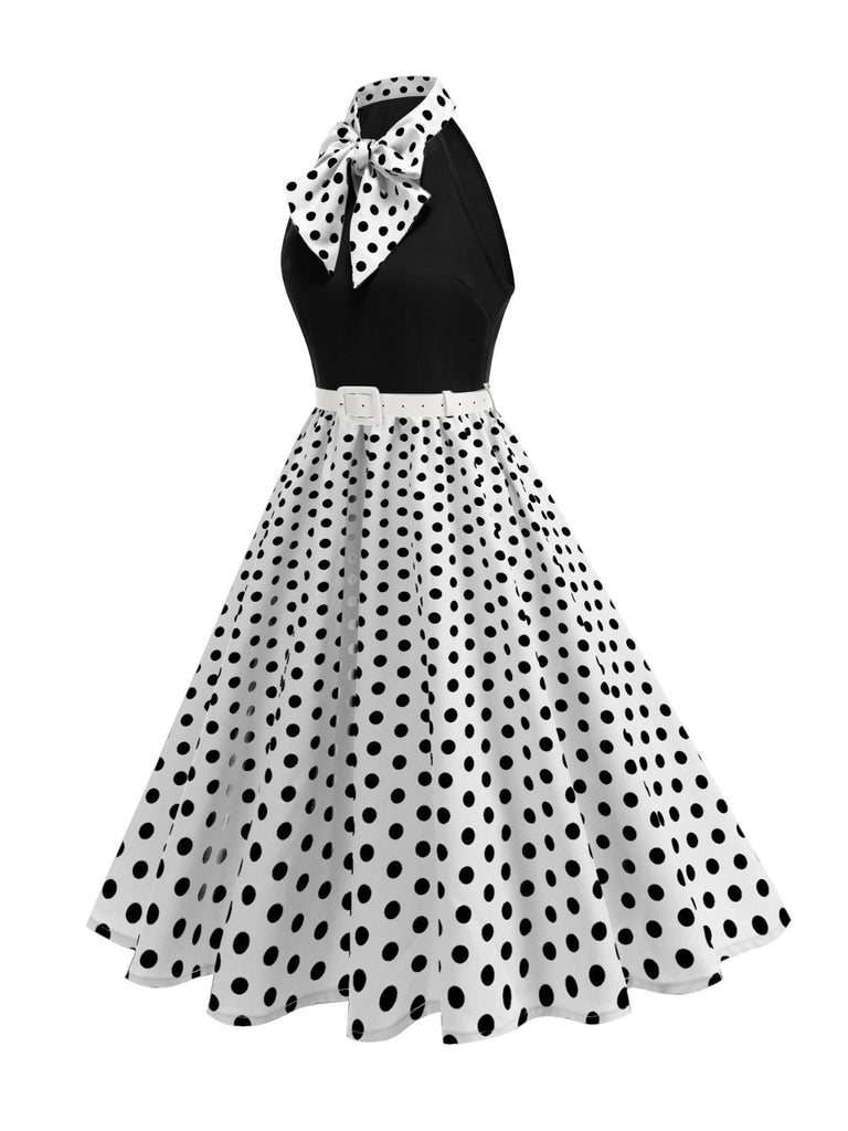1950s Bow Tie Neck Polka Dot Belted Dress