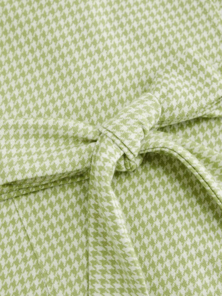 Green 1960s V-Neck Houndstooth Sleeveless Dress