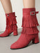 Vintage Solid Fringe Suede Chunky High Heel Boots