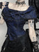 Dark Blue 1930s Halloween Off-Shoulder Lace Tassel Top
