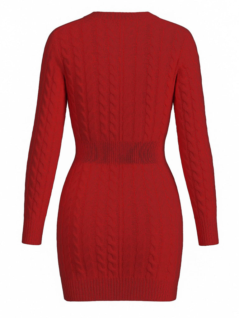 1960s Cable Knit  Long Sleeves Dress