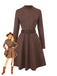 Brown 1970s Long Sleeve Round Neck Dress With Belt