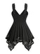 [Plus Size] Black 1970s Solid Heart Button Lace Tunic Top