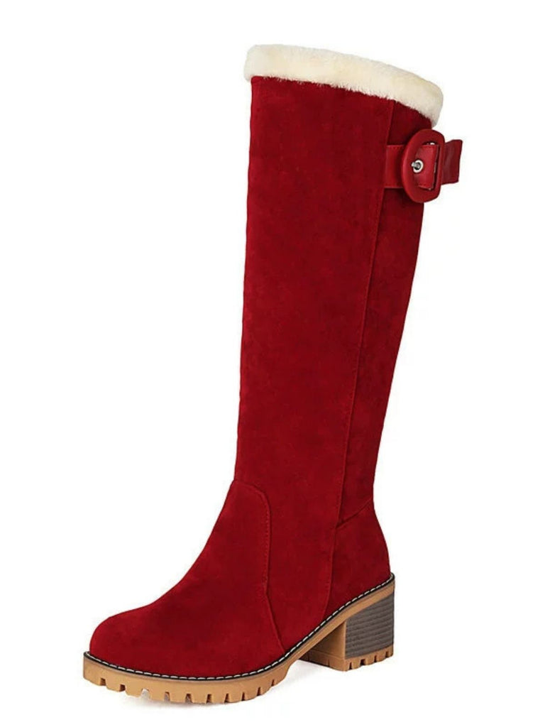 Suede buckle Faux Fur Knee-High Boots