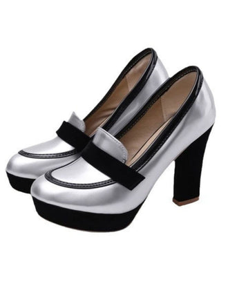 Vintage Round Toe Colorblock High Heels