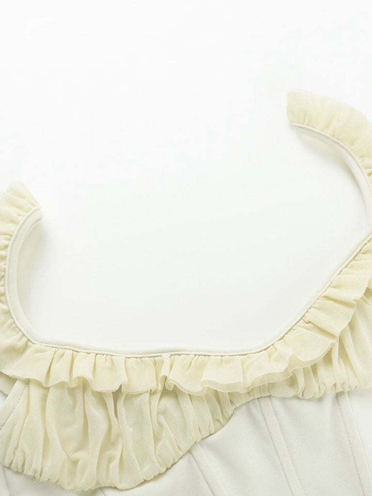 1960s Mesh Patchwork Ruffled Corset Camisole