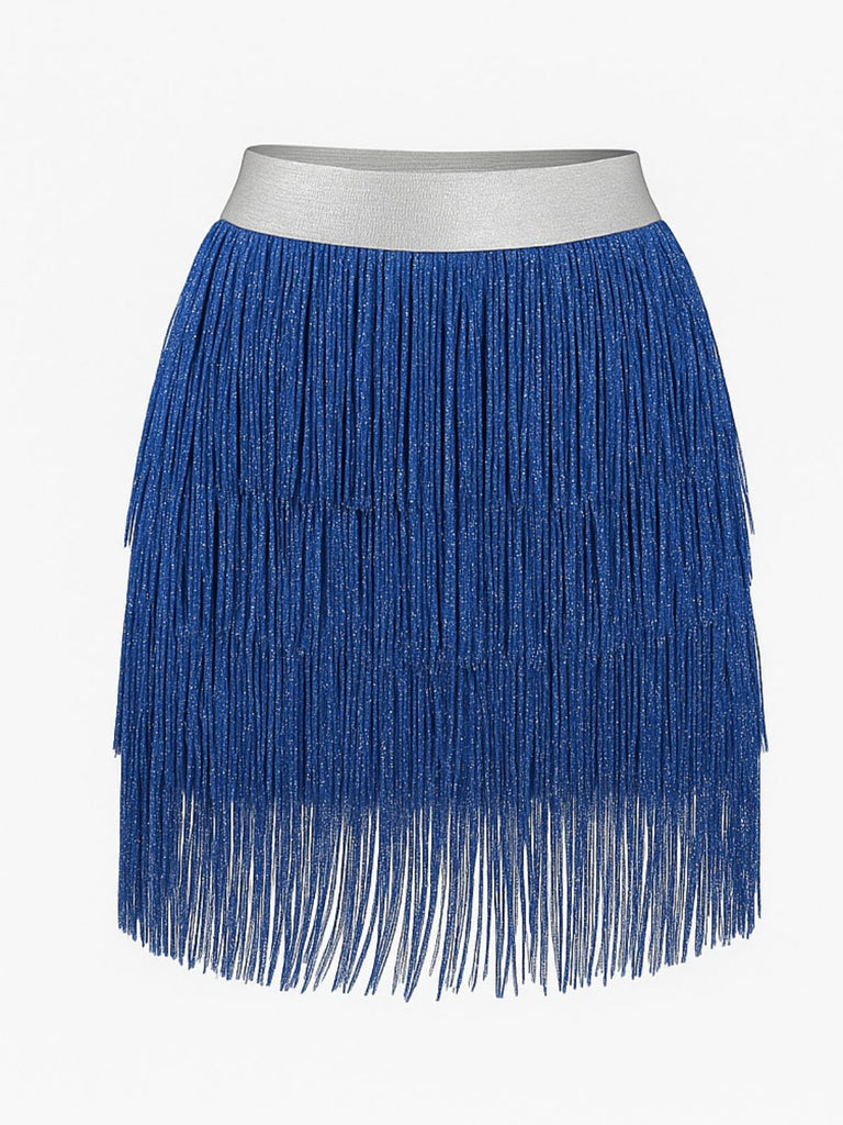 1920s Fringe Solid Elastic Waist Skirt