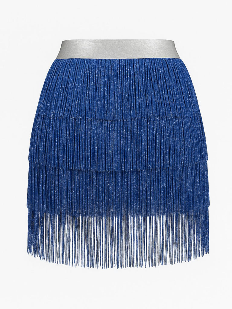 1920s Fringe Solid Elastic Waist Skirt