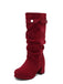 Suede Slouch Block Heel Mid Boots