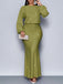1930s Glitter Ruched Lantern Sleeve Knit Fishtail Dress