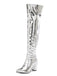 Metallic Thigh-High Block Heel Boots