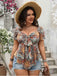 [Plus Size] Multicolor 1970S Boho Sun Print Bow Front Top