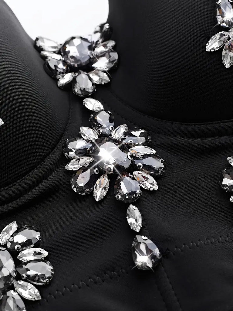 1970s Slip Crystal Cropped Bustier Top
