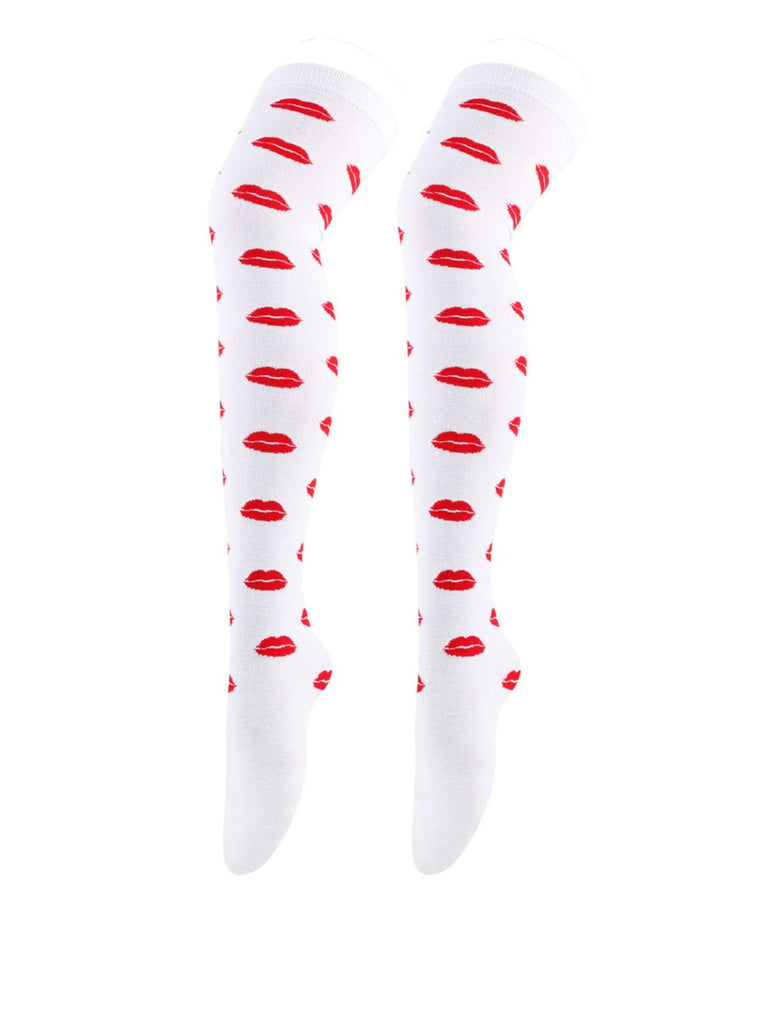 Valentine Heart Lip High-Thigh Socks