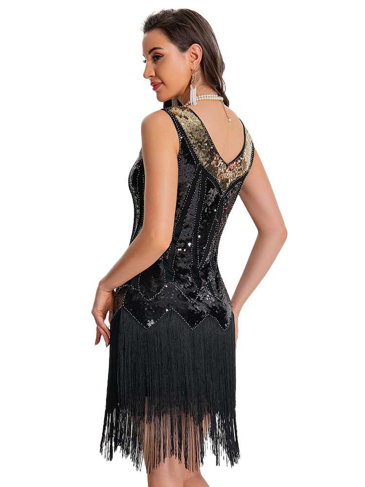 1920s Sequin Flapper Dress with Fringe Hem