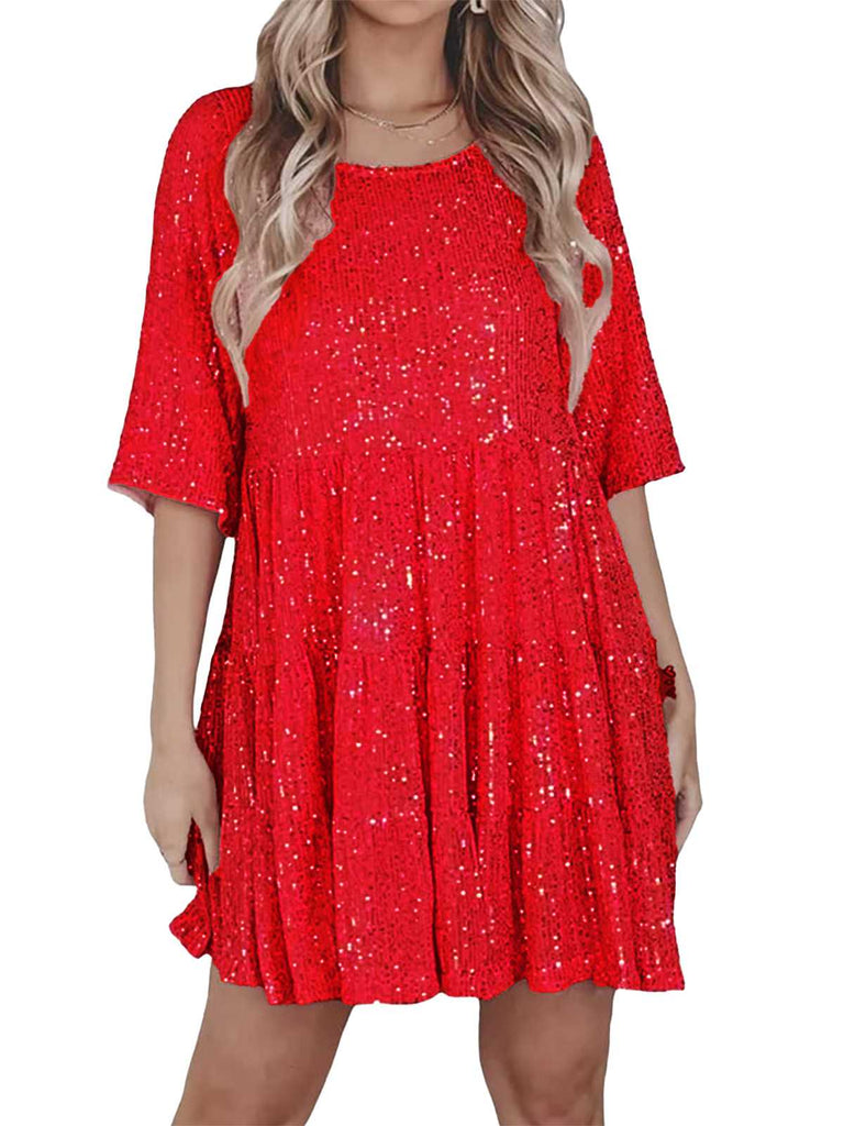 1960s Sequin Tiered Babydoll Dress