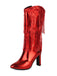Metallic Pointed-toe Fringe Block-heel High Boots