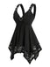 [Plus Size] Black 1970s Solid Heart Button Lace Tunic Top