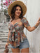 [Plus Size] Multicolor 1970S Boho Sun Print Bow Front Top