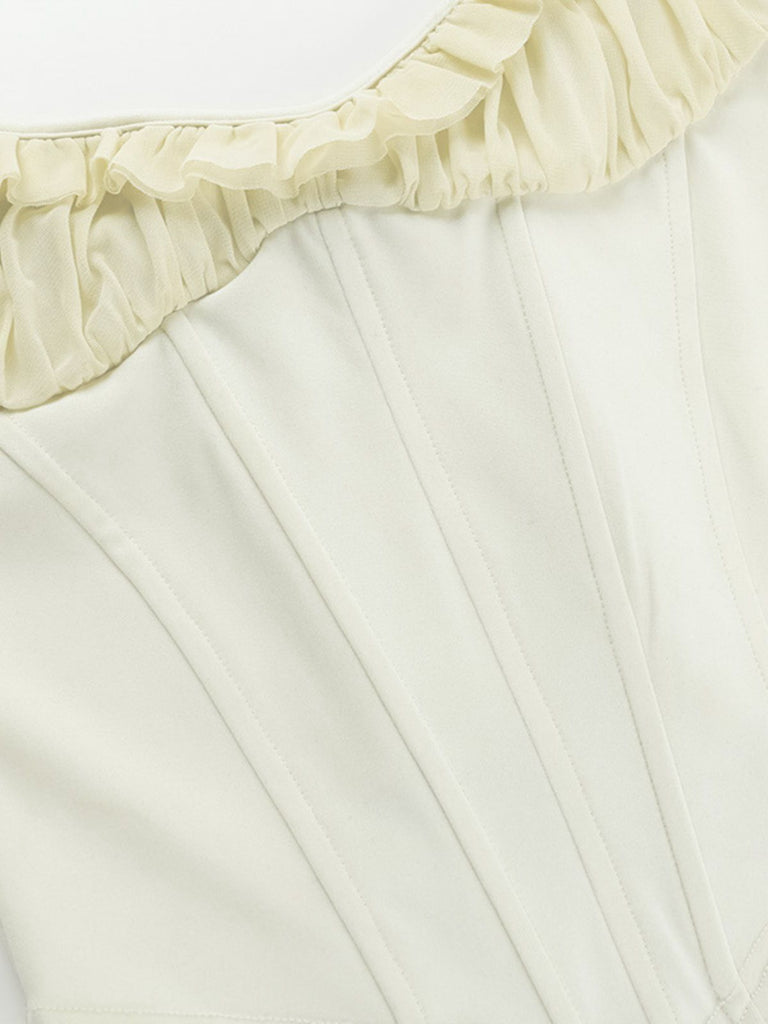 1960s Mesh Patchwork Ruffled Corset Camisole