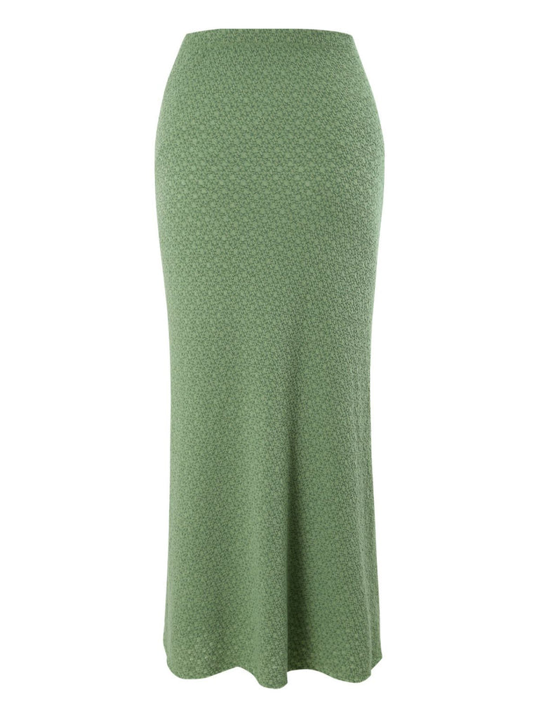 Green 1970s Boho Ruched Solid Cover-Up