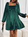 1960s Square Neck Puff Sleeve Velvet Babydoll Dress
