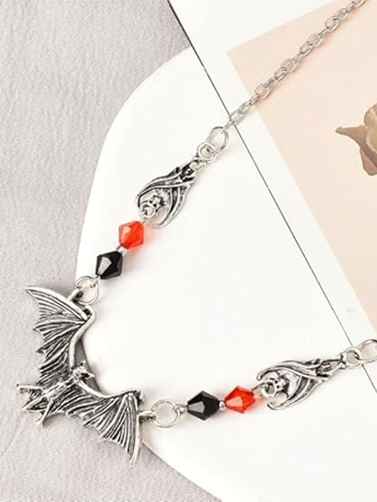 Halloween Gothic Bat Crystal Bead Necklace