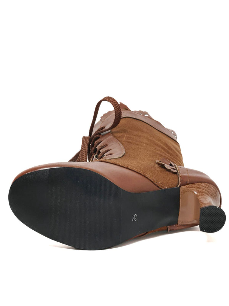 Vintage Lace-Up Solid Mid-Heel Brogue Ankle Boots