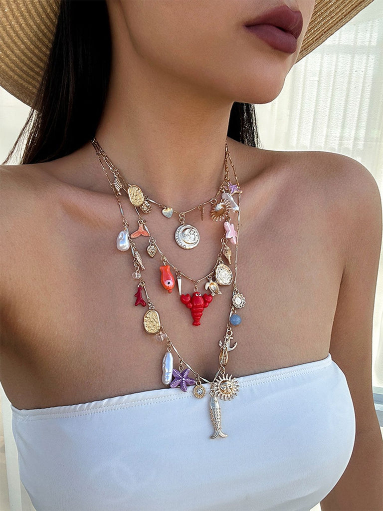 3PCS Layered Beach Charm Necklace Set