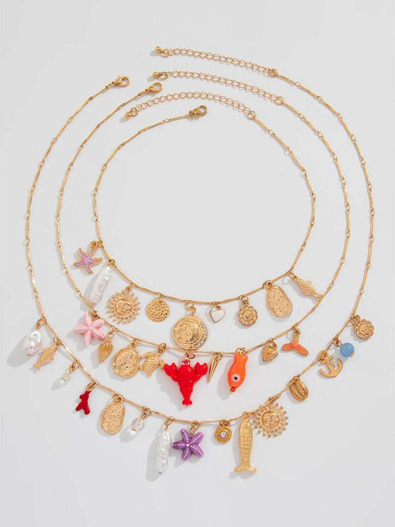 3PCS Layered Beach Charm Necklace Set