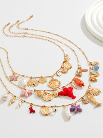 3PCS Layered Beach Charm Necklace Set