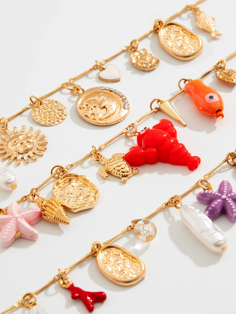 3PCS Layered Beach Charm Necklace Set