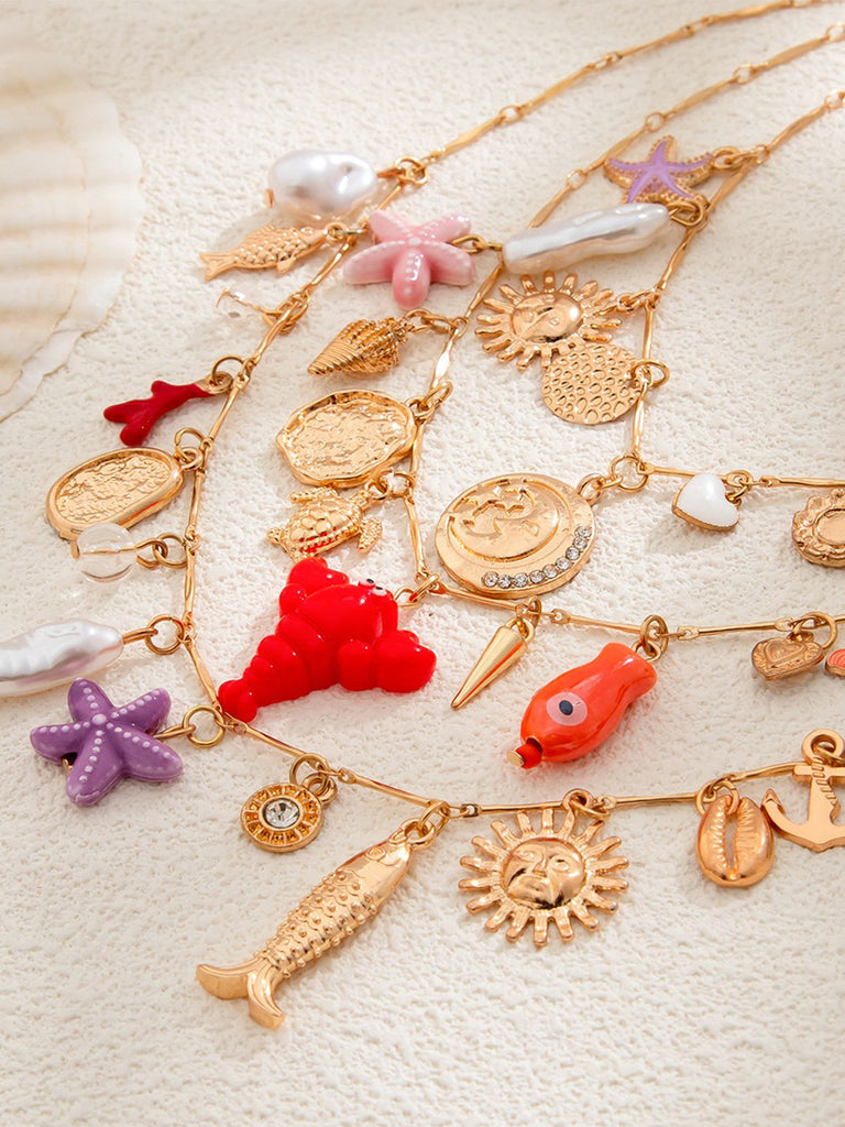 3PCS Layered Beach Charm Necklace Set