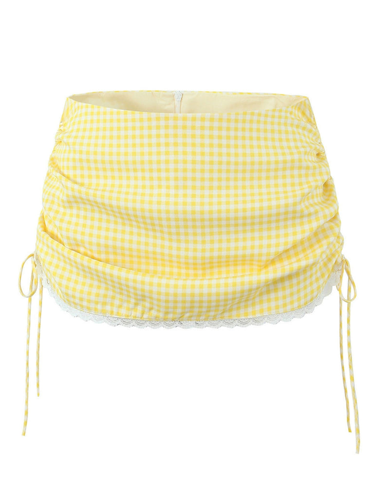 1970s Gingham Plaid Lace Bow Skirt