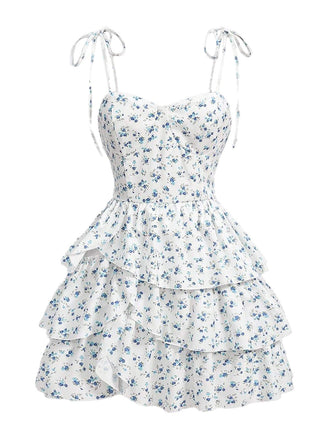 White 1960s Ditsy Floral Cake Dress