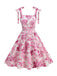 Pink 1950s Floral Lace-Up Swing Dress