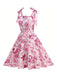 Pink 1950s Floral Lace-Up Swing Dress