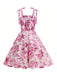 Pink 1950s Floral Lace-Up Swing Dress