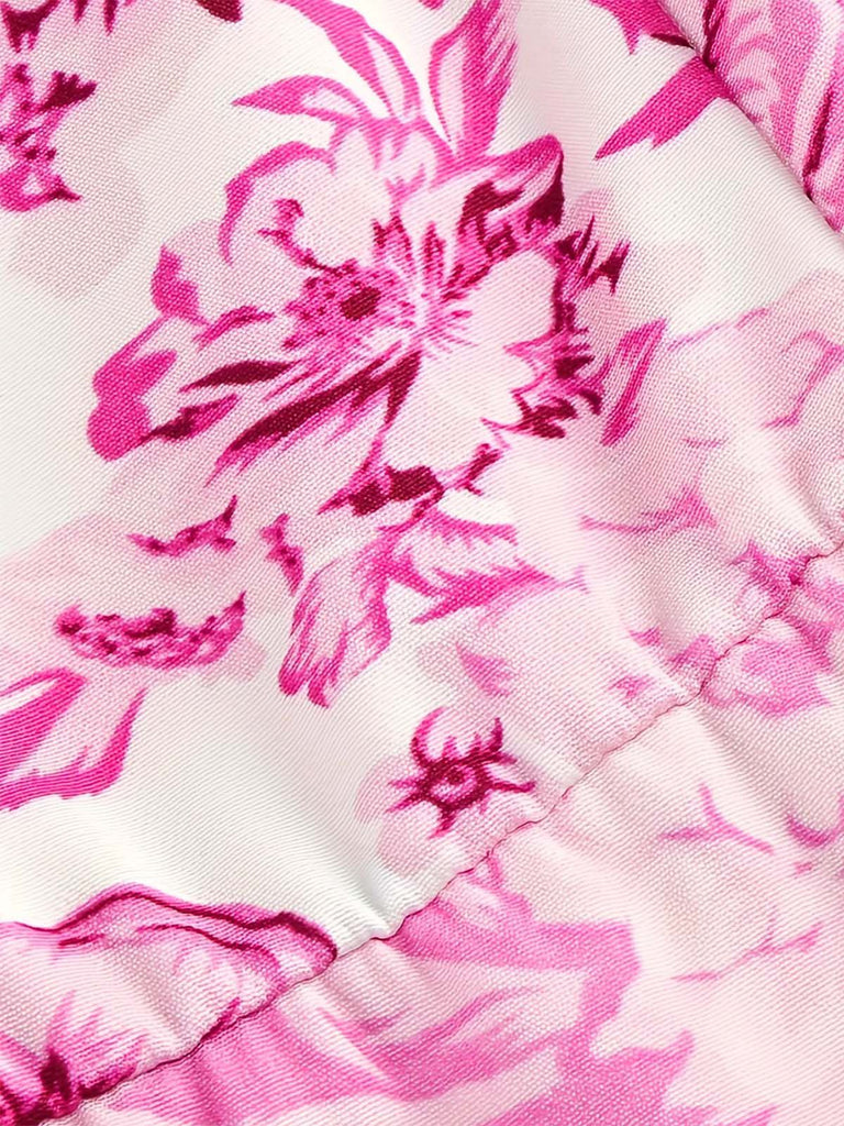Pink 1950s Floral Lace-Up Swing Dress