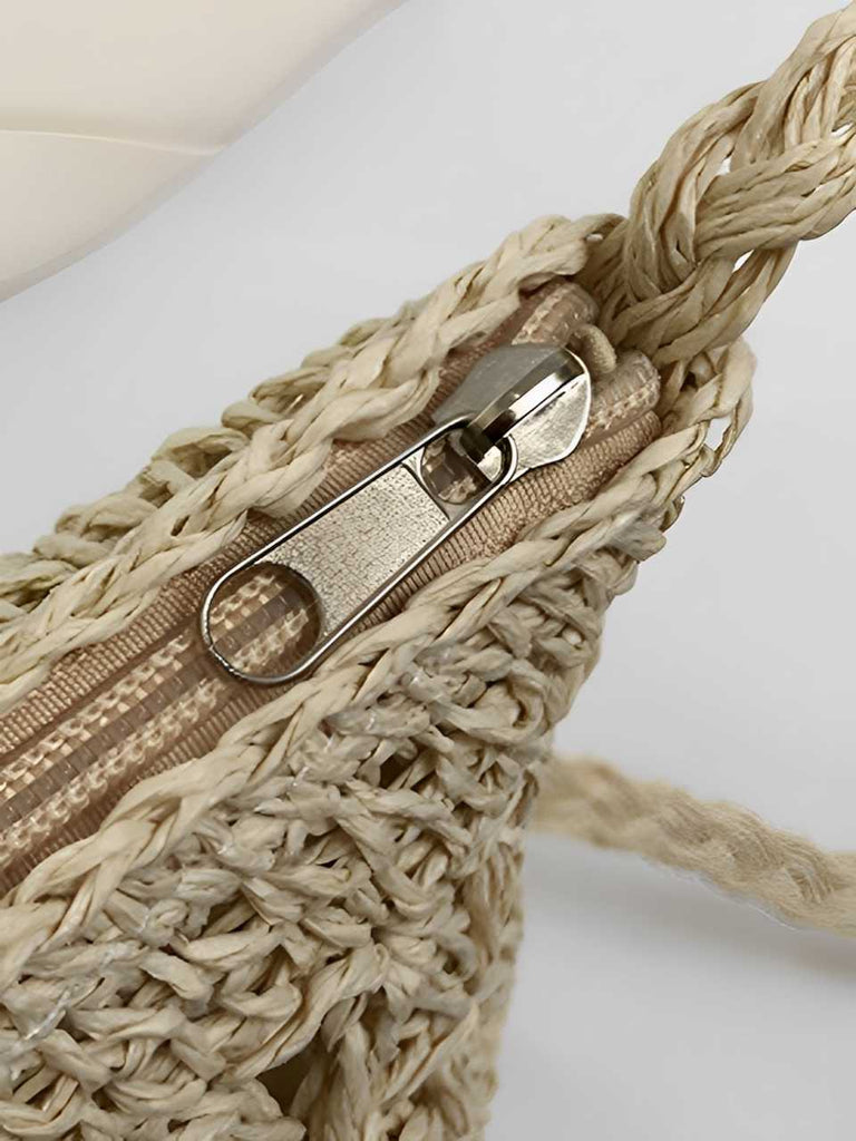Vintage Straw Wooden Beads Crossbody Bag