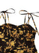 [Plus Size] Orange 1940s Ditsy Floral Spaghetti Strap Lace-Up Dress