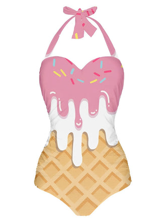 Pink 1970s Ice-Cream Halter Swimsuit