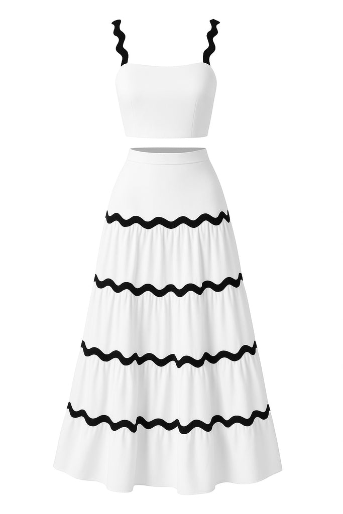 2PCS 1940s Straps Tube Top & Ripple Skirt