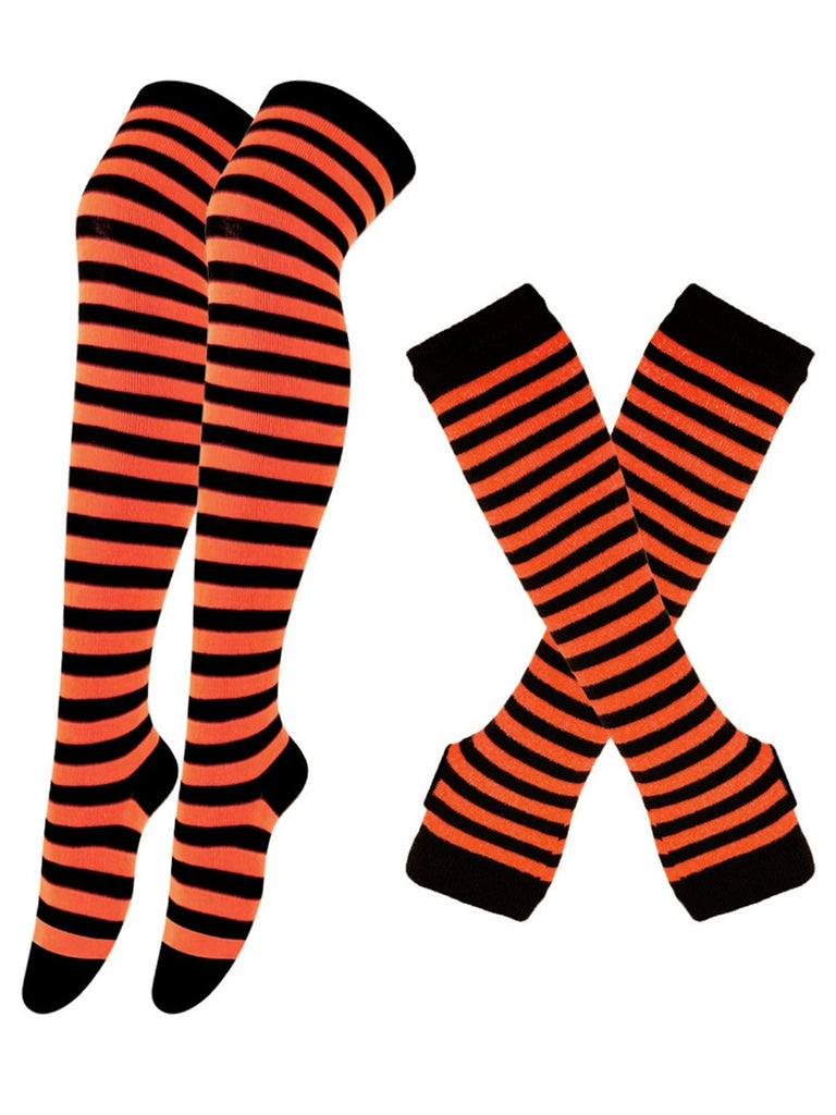 Vintage Halloween Stripe Fingerless Gloves & Socks