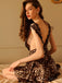 1940s Lace Trim Leopard Print Satin Deep V Nightgown