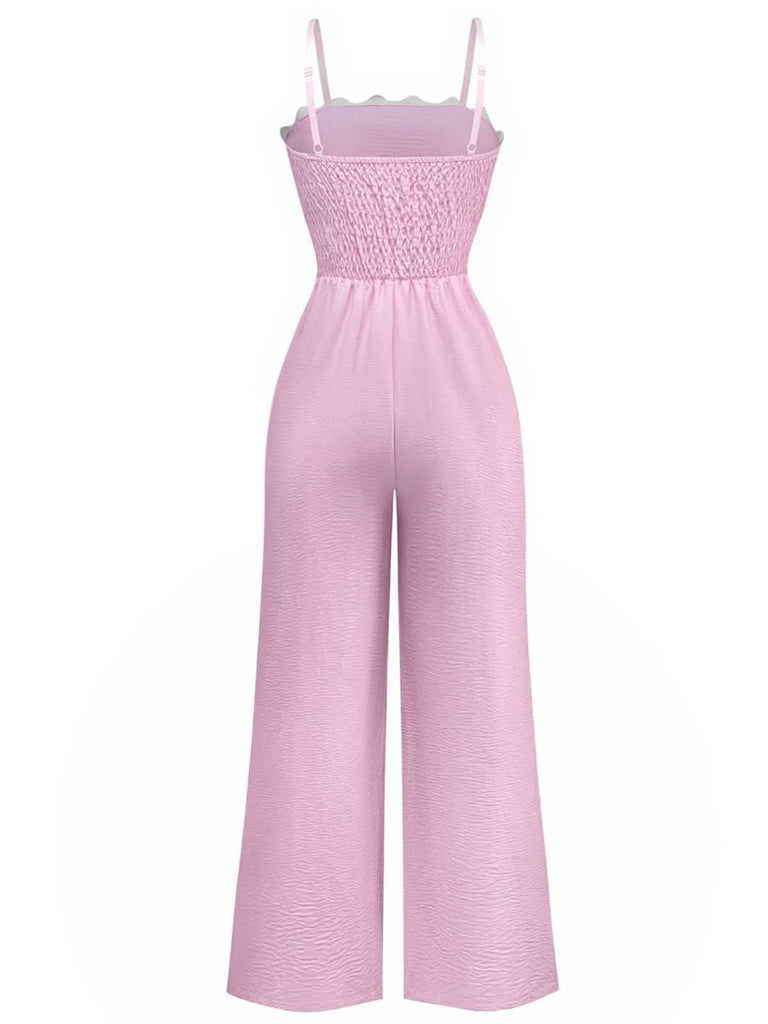1970s Wave-Trim Spaghetti Strap Wide Leg Jumpsuit