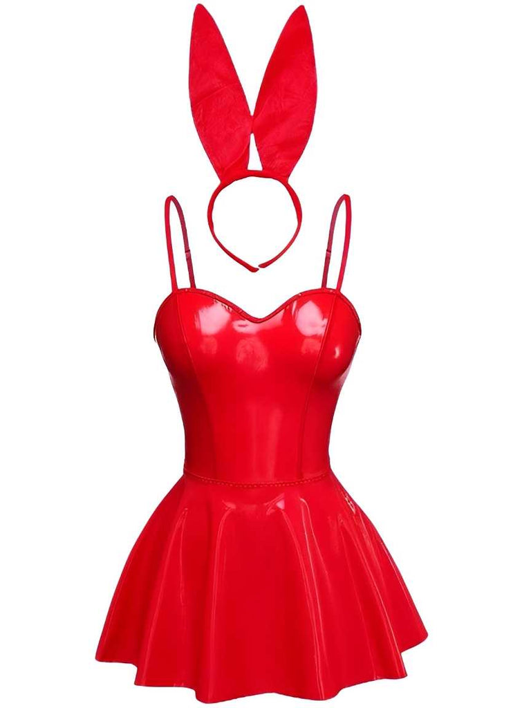 1980s Bunny Costume Latex Dress With Ears Headband