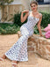 Blue 1930s Ditsy Floral Spaghetti Strap Fishtail Dress