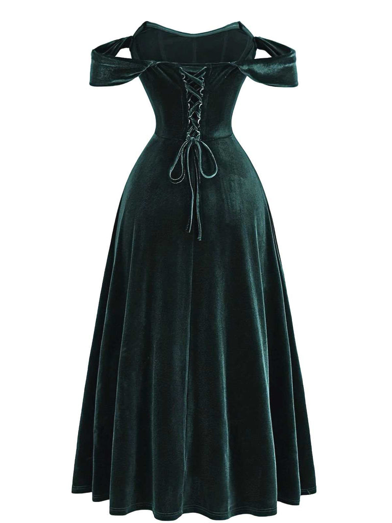 Wine Red 1930s Velvet Corset Formal Dress