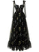 Black 1930s Slip Embroidered Floral Mesh Maxi Dress